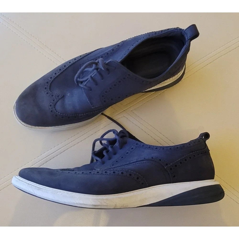 Cole Haan Mens Grand Evolution Shoes Wingtip Oxford Blue Nubuck Hybrid Size 10.5
